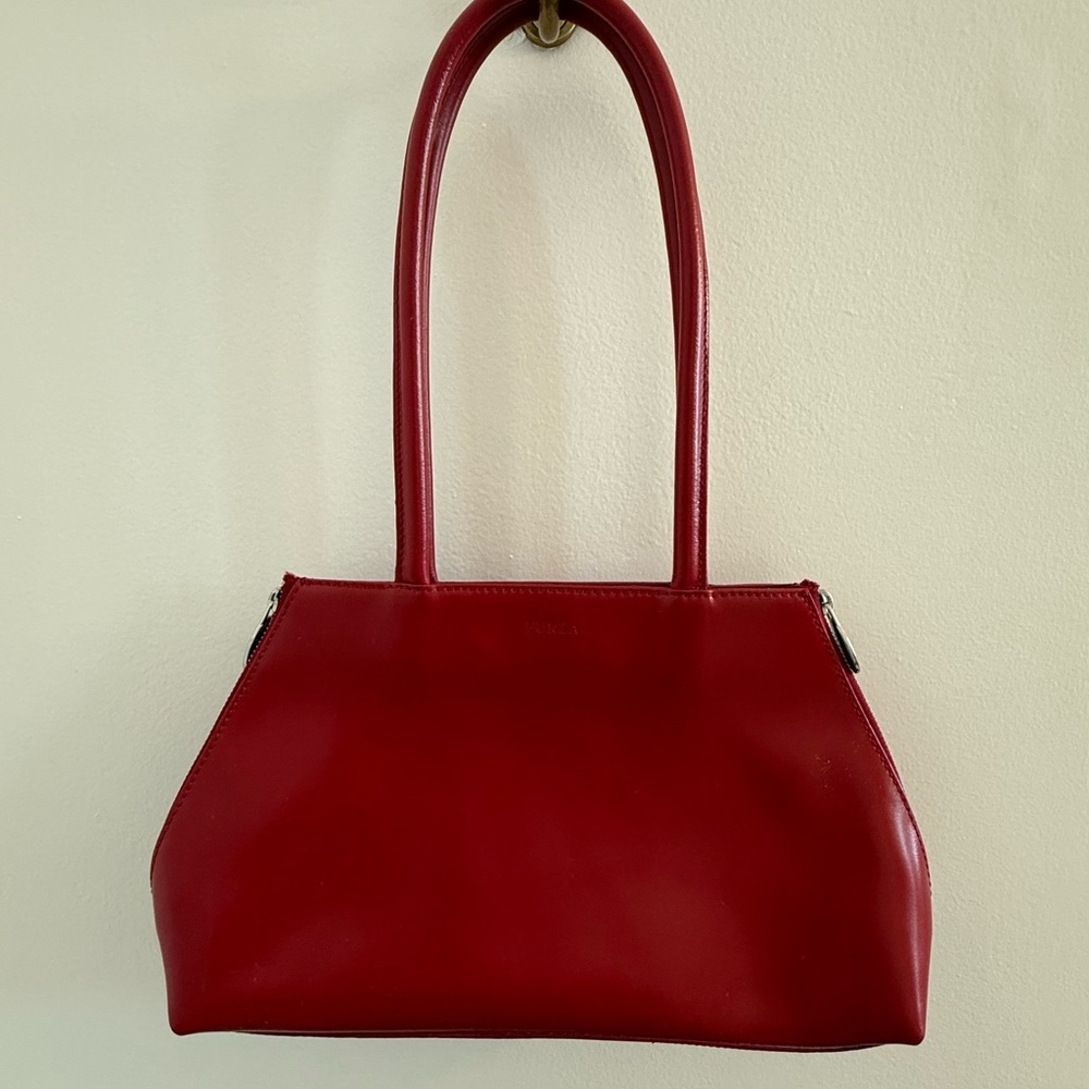 NWOT Furla Red Genuine Leather Shoulder Bag with Structured Silhouette